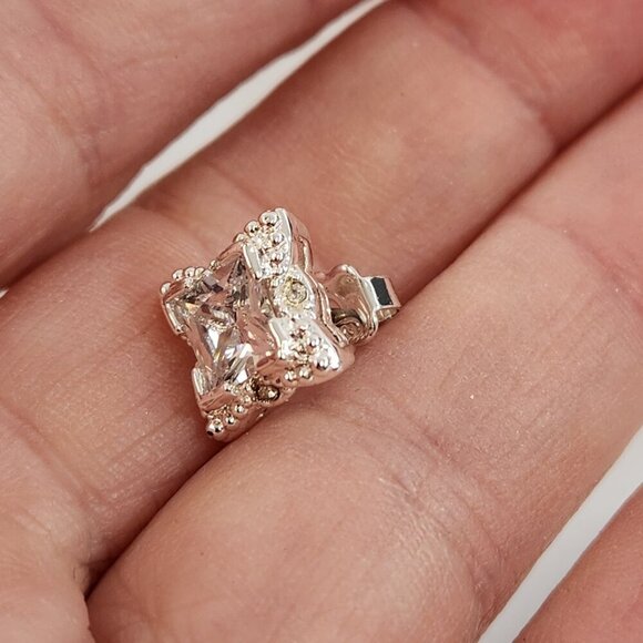 Avon Halo Cubic Zirconia Stud Earrings Princess Cut x 4 NEW - Picture 7 of 10